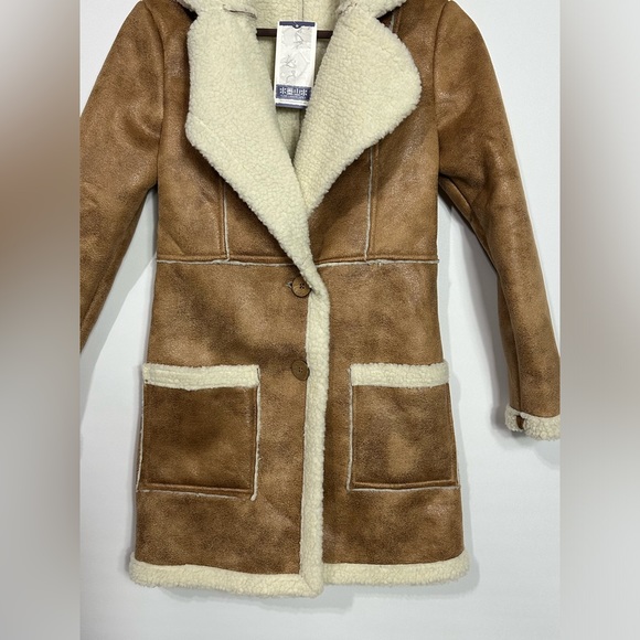 LNK LANDSCAPE Sherpa Shearling Jacket Camel and cream collared Sz Small - Picture 16 of 16